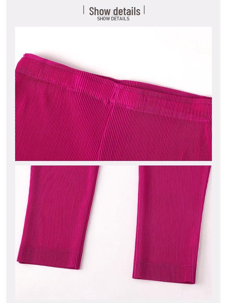 Women's Summer High Waist Vertical Stripe Pleated Cigarette Pants - Slimming Tapered Cropped Design