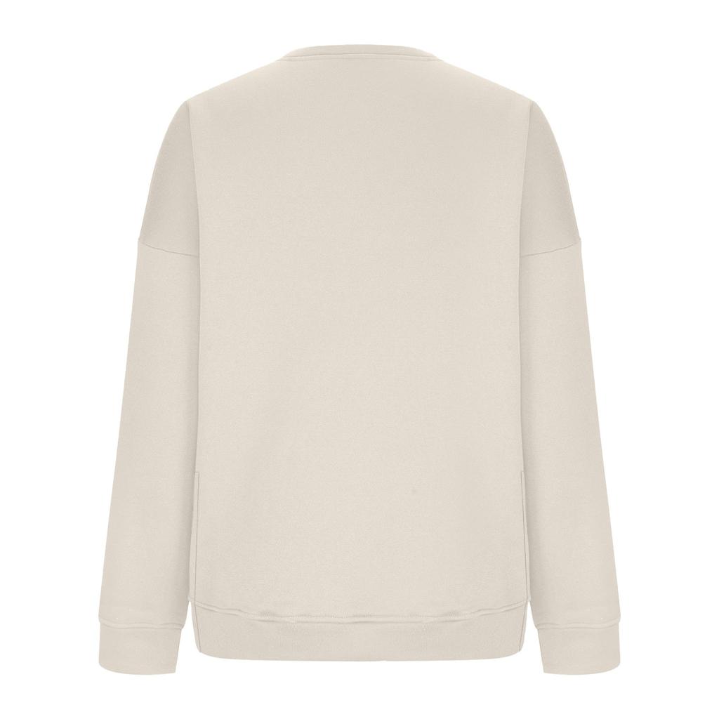 Women's Fashion Solid Color V-Neck Side Split Round Neck Pullover Long Sleeve Top Sweatshirt