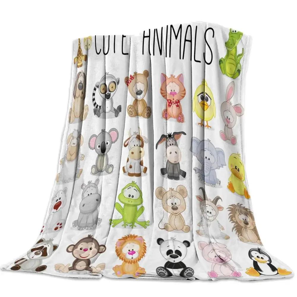 Flannel Blanket for Bed Cartoon Forest Animal Tree Fox Bear Rabbit Kids Throw Blanket Portable Super Soft Blanket Warm King Size