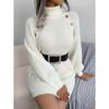 High Neck Long Sweater Damen Casual Strickkleid Geschenk Gürtel Einfarbig Pullover Verdickt Warm Loose Casual Pendler Gestricktes Basishemd Herbst Winter