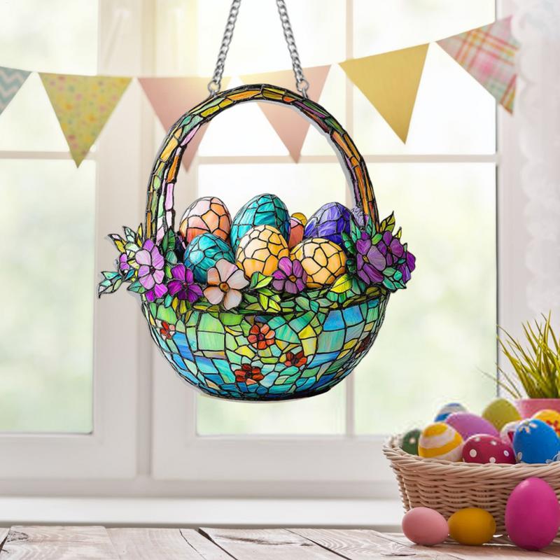 Easter Egg Basket Suncatchers Egg Basket Shape Acrylic Catcher With Metal Chain Multi-functional Egg Basket Garden Ornament For