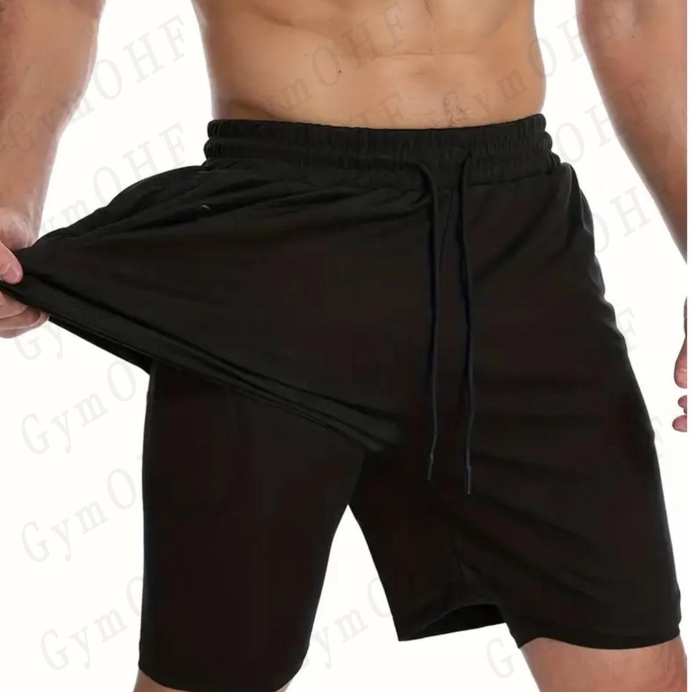 Men's Anime Double-Layer Quick-Dry Shorts & Tee Set for Outdoor Running & Fitness