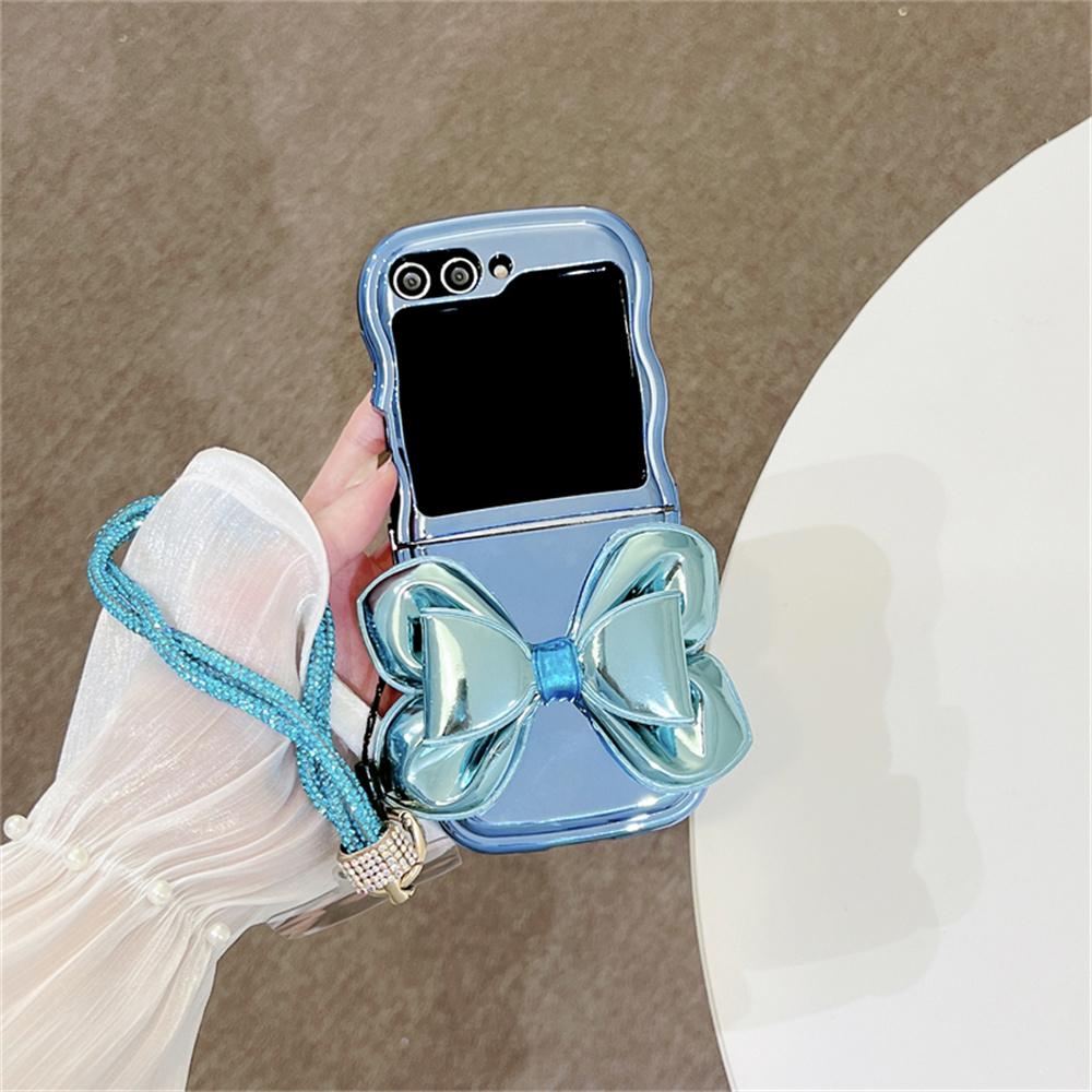 

Big Leather Bowknot Phone Case For Samsung Z Flip 4 z flip 6 5 3 Bracelet Cover For Galaxy Z Flip5 Plating Wavy Cases For Samsung Z Flip 3