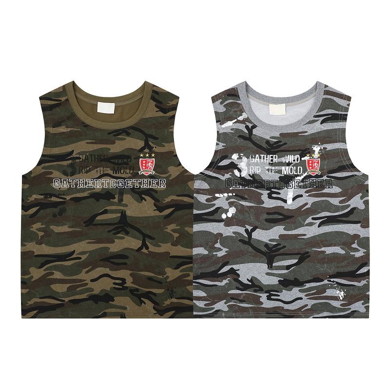 American retro camouflage printed sleeveless vest decorative design sense niche street style loose sleeveless top men's clothing