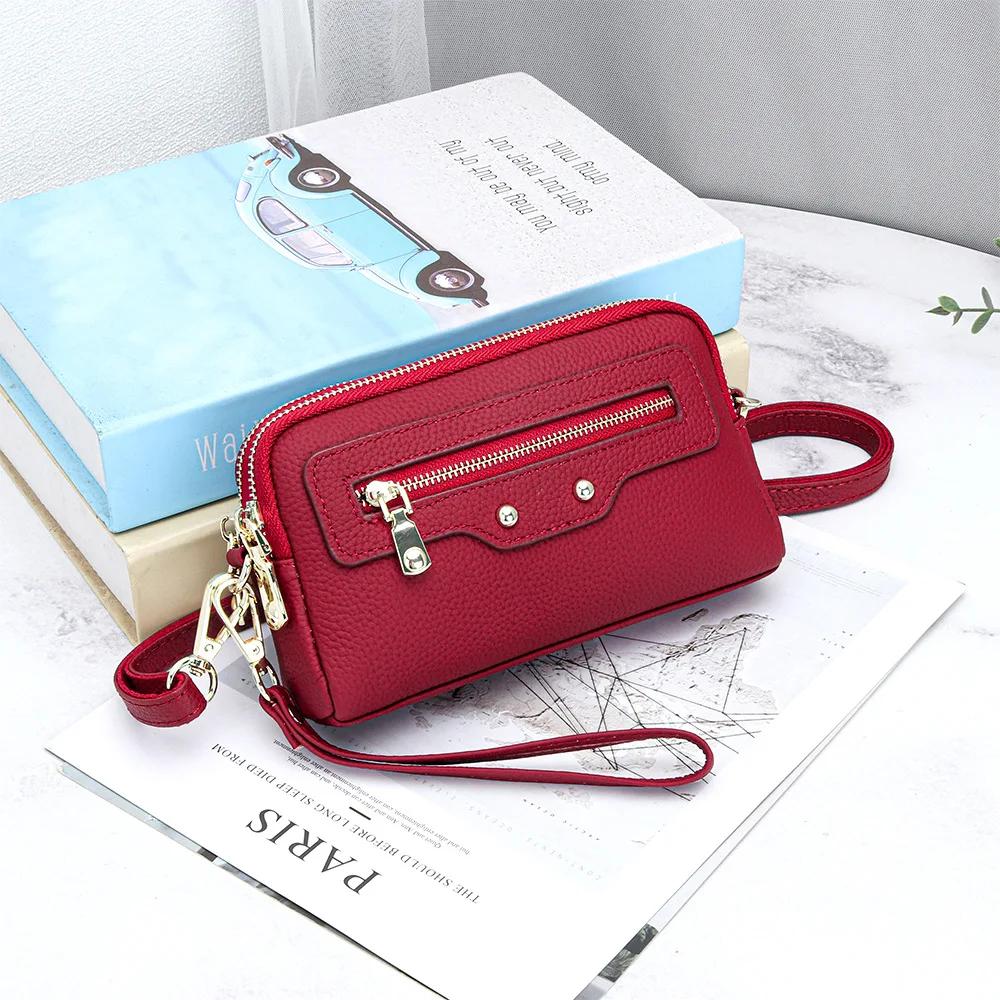 Multifunctional Genuine Leather Crossbody Bags Wristlet Strap Cell Phone Pouch Purses Small Crossbody Bag Handbag for Women