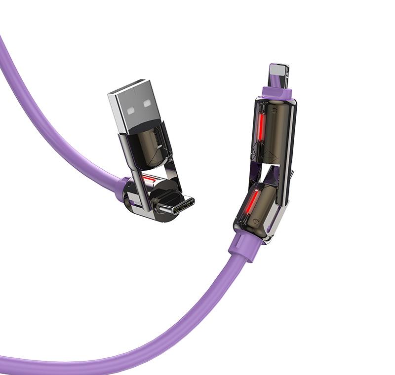 

240W 4-in-1 Fast Charging Cable with Silicone Breathing Light, Compatible with Apple and Type-C Devices
