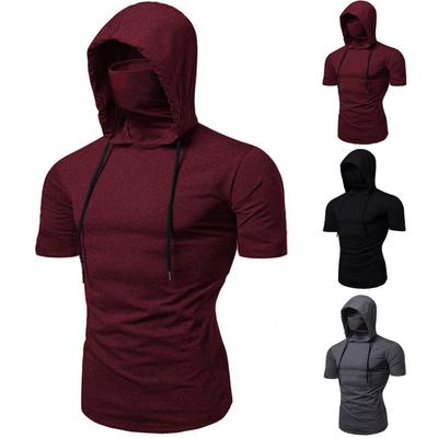 Men's Solid Color Short Sleeve Hoodie Men's Casual Sports Short Sleeve Hoodie