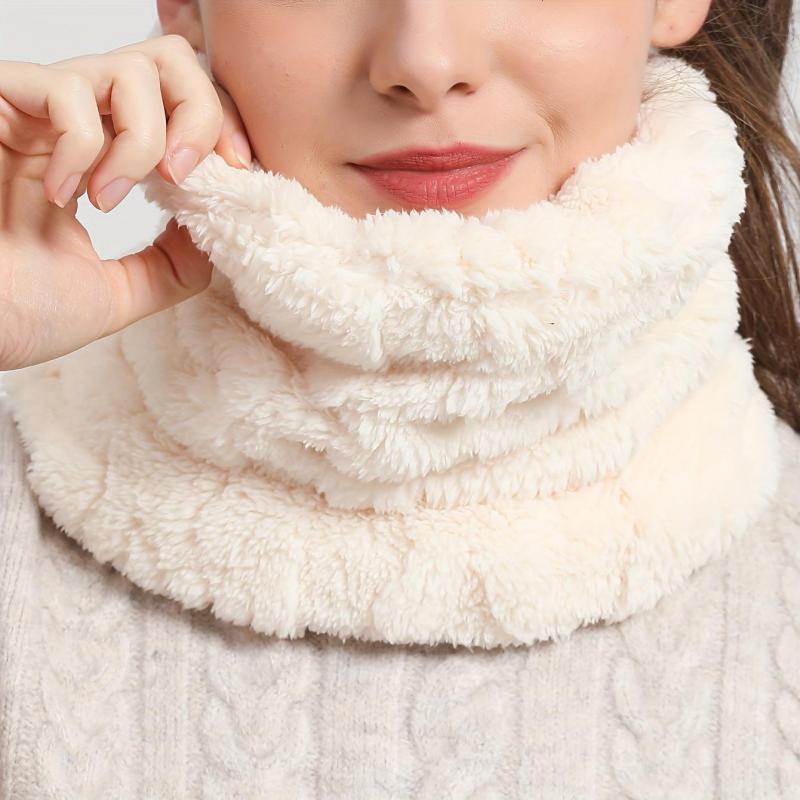 Faux Fur Plush Infinity Scarf Solid Color Soft Neck Warmer Coldproof Gaiter Ski Mask Unisex Winter Accessory