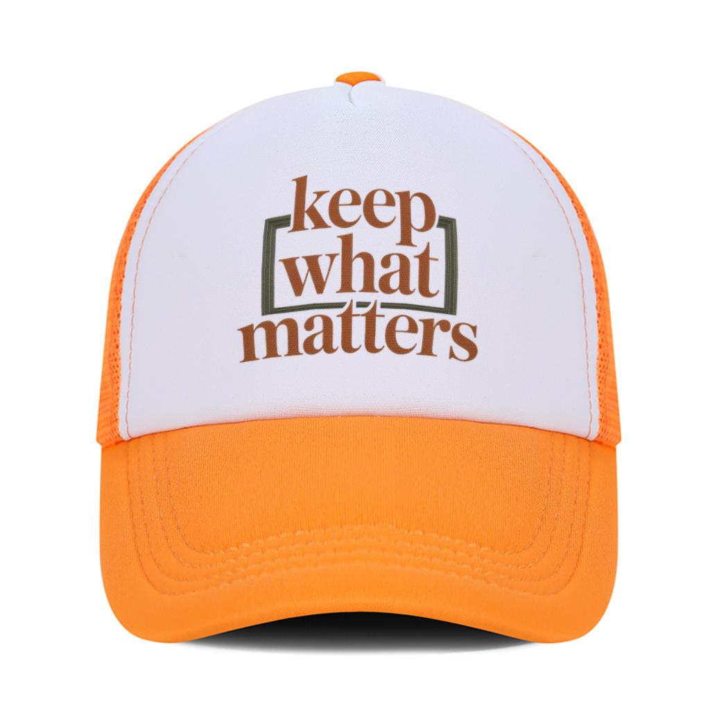 Keep What Matters Graphic Trucker Hat Breathable Polyester Mesh Baseball Cap Casual Unisex