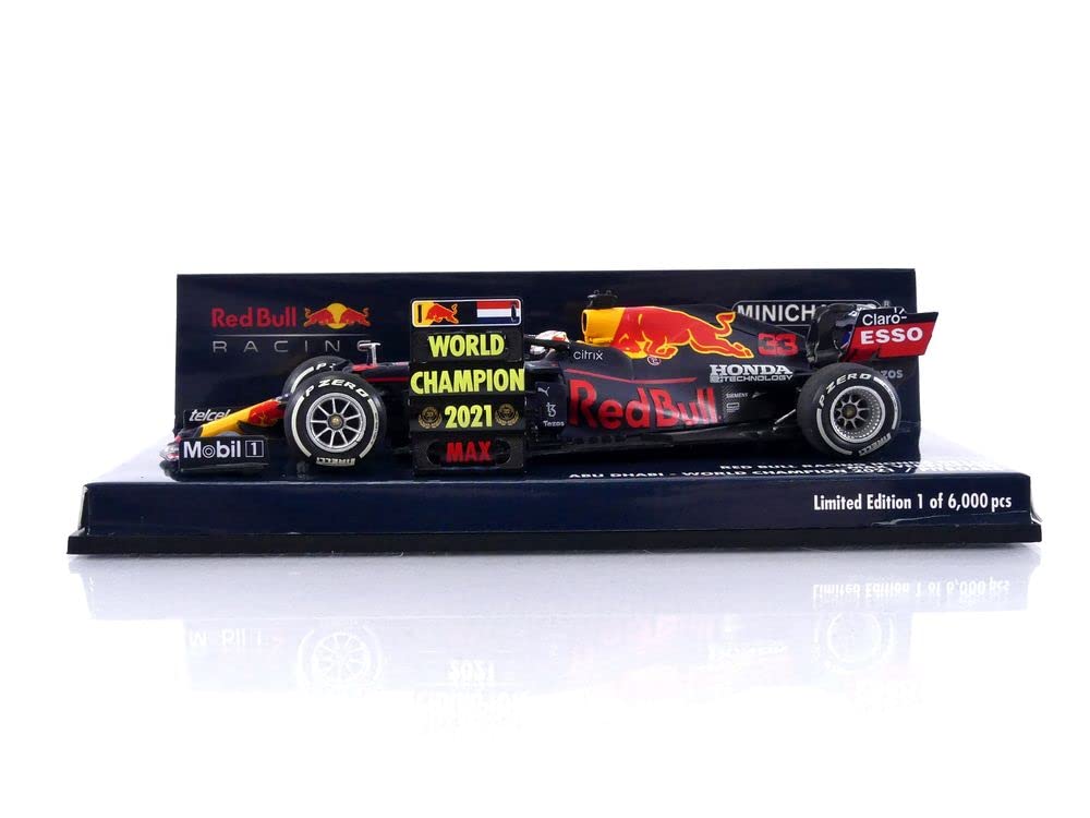 Minichamps Scale Red Bull Racing Honda RB16B Max Verstappen Abu Dhabi GP 2021 Winner World Champion with Pit Board 1/43 (Assembled)