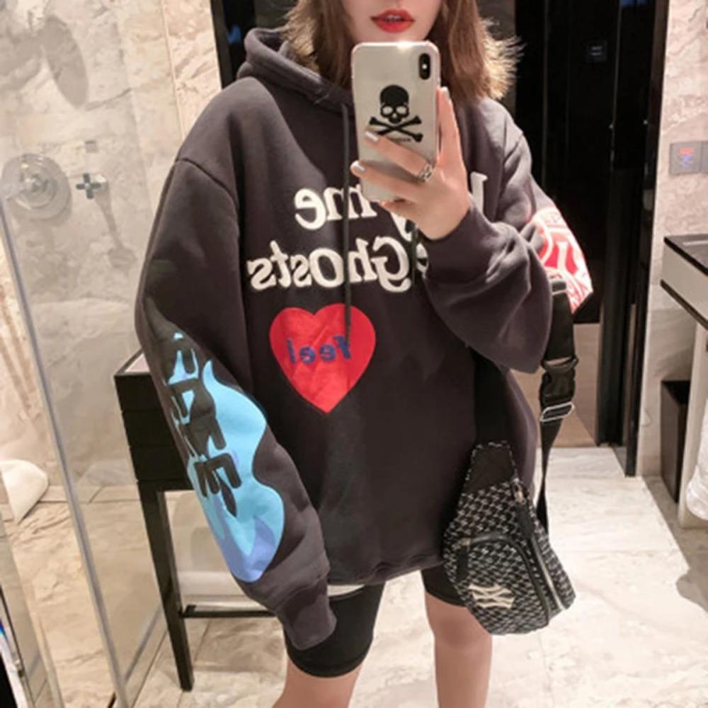 Graffiti Letter Foam Fleece Baggy Sweatshirts Męskie Oversize High Street Casual Hooded Hoodie Unisex Pullover Loose Hoody