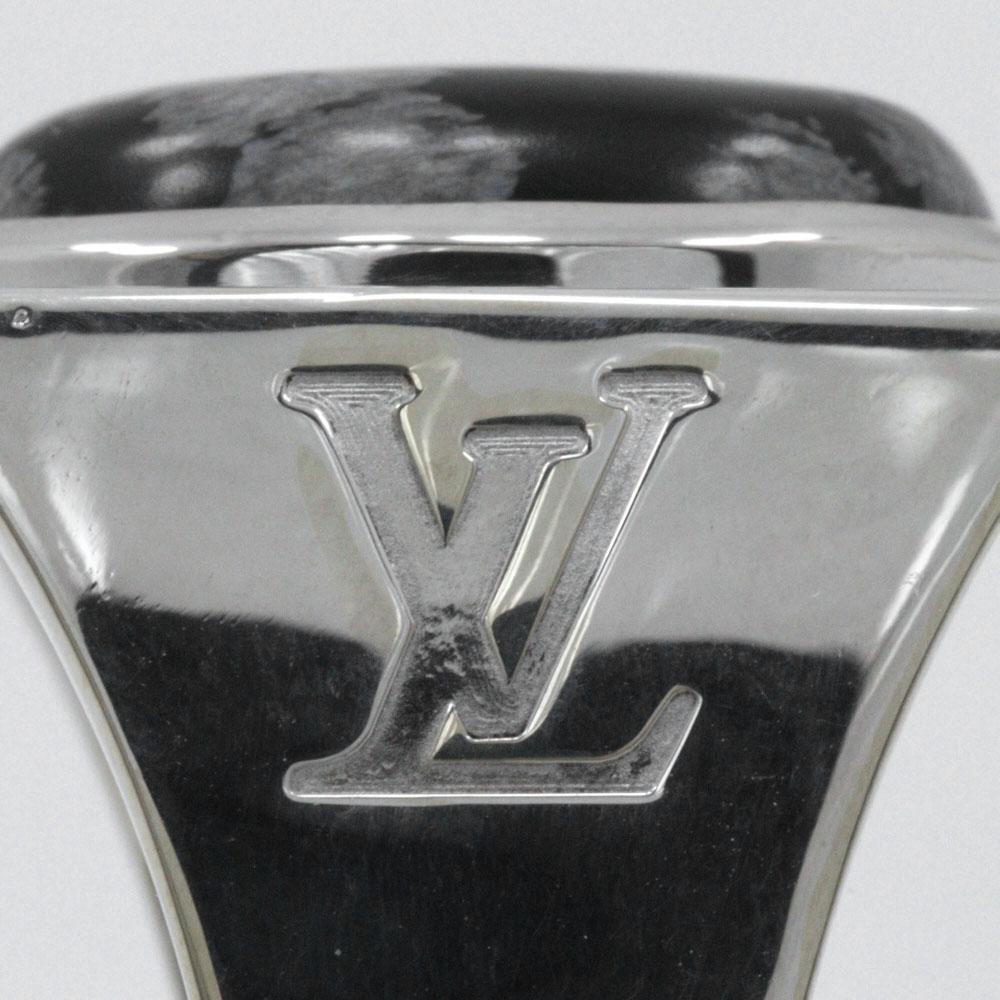 LOUIS VUITTON Chevalier Snow Flow Ring M64903 Silver925/Obsidian #9.9(US Size) 22.0g mens Used
