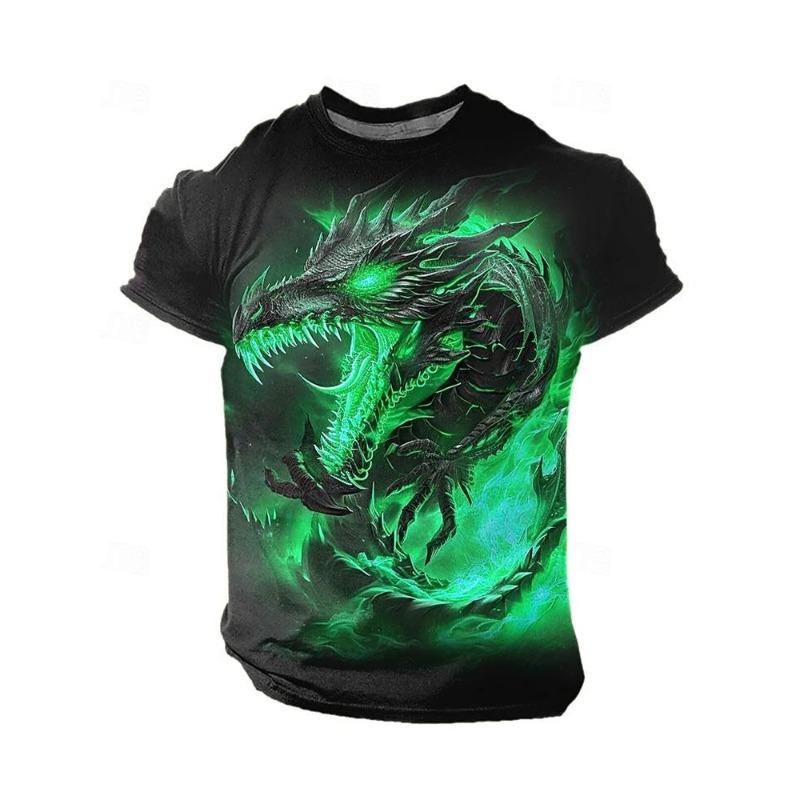 Summer Street Style Fashion Men's T-shirt Urban Everyday Casual Short-sleeved Top 3D Dragon Print Men's Outdoor T-shirt