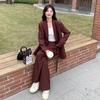 Anchor Red Casual Suit Women's Autumn Korean Style Wide Leg Pants Two-piece Set
