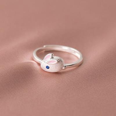 Damen Ring Öffnung Verstellbar Silberfarbe Poliert Niedliches Kaninchen Tier Damen Fingerring Modeschmuck
