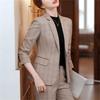 Suit Tailored Jacket and Checkered Single Job Office Entrance Graduation Ceremonies [ZHENGTU] Women's Set Two-Piece Pantsuit, Button, Stylish,