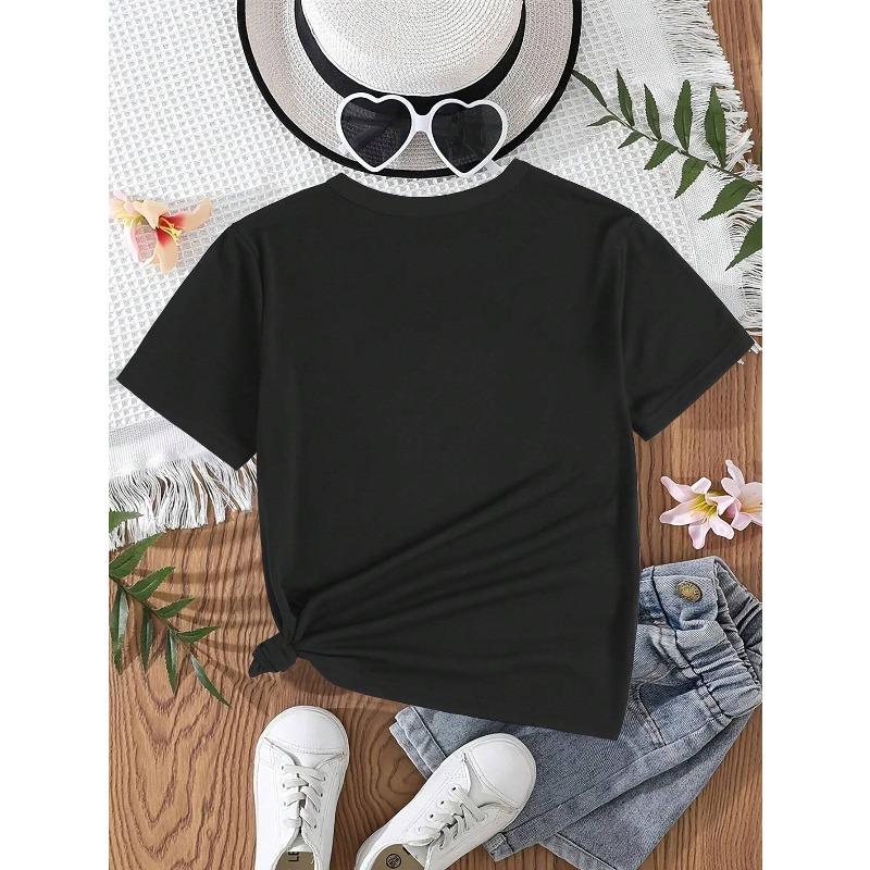 European sizes One-Pack, Girls' Round Neck Short Sleeve T-Shirt with Fashionable Print Design, Stretchy Soft Breathable Fabric, Versatile Style