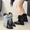 Wind Soft Leather Niche Design Pants Tube Boots Pointed Head Flat Bottom Splicing Thin V-mouth Short Boots Women's Spring Martin Boots
