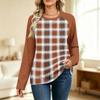 Women's Fashion Printed Long Sleeve Neck Raglan Sweatshirt with Color Block