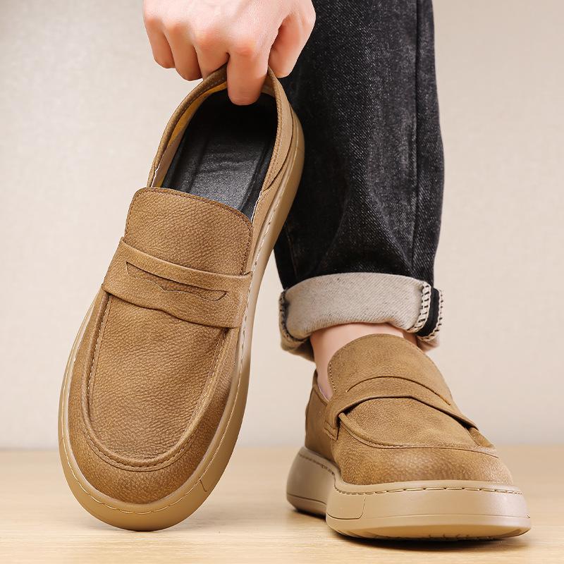 Spring Autumn New Designer Loafers for Men Solid Color Low Top Retro Fashion Casual Shoes Man Soft Cow Leather Shoes Male