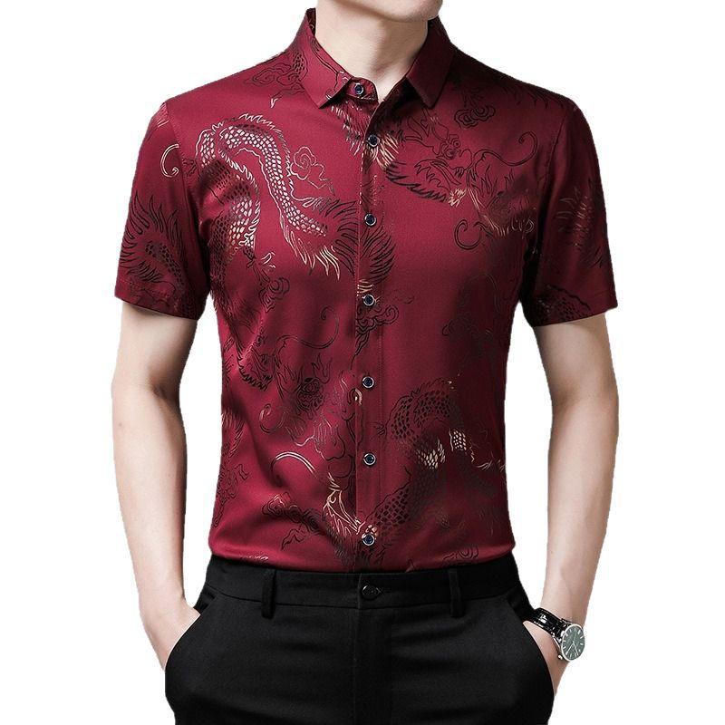 Men's Casual Printed Short Sleeved Lapel Shirt for Summer Fashion Comfort No Ironing Wrinkle Resistant Top