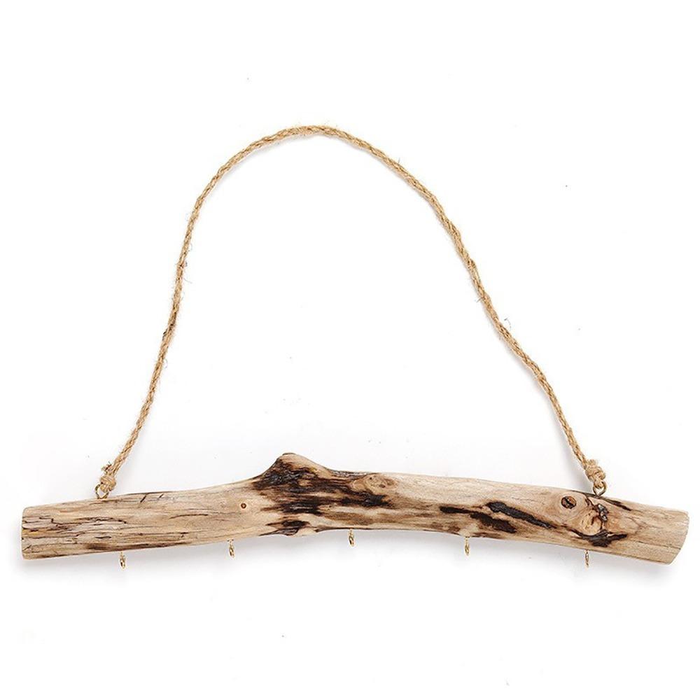 

Wall-Mounted Driftwood Hook Wooden Material Hanging Hook Minimalist Key Rack Entryway Storage 5 hooks