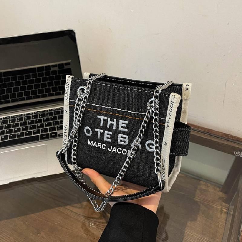 Stylish 2024 Autumn Fashion Letter Print Large Capacity Denim Canvas Tote Bag For Women In Black Blue And Sky Blue