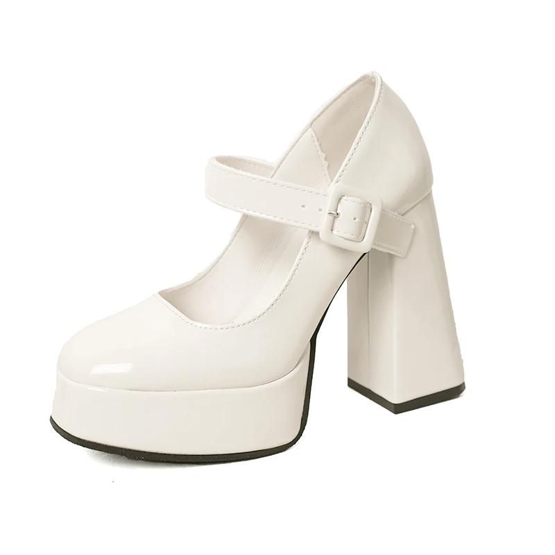 Womens High Heels Summer 2024Elegant Solid Color PU Leather Square Toe Dress Party Thick Sole Thick Heels Womens Mary Jane Shoes