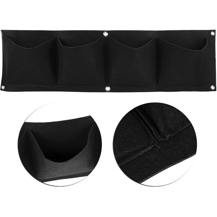4Pcs 4 Pocket Felt Vertical Wall Garden Planter Plant Grow Bag Reusable Wall Mounted Planting Growing Bag for Flower Vegetable(Black)