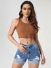 High Elasticity High Waist Ripped Denim Shorts with Rolled Hem - Women's Trendy Hot Pants