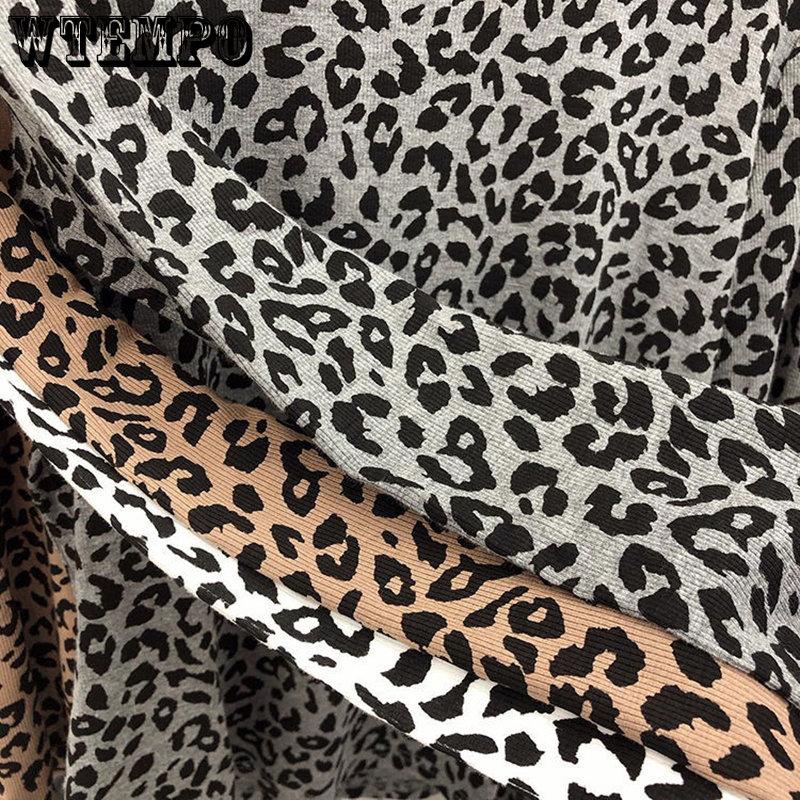 WTEMPO Leopard Print T-Shirts Women Long Sleeve Spring Fall Slim Korean Blouses Female All-match Casual O-Neck Tops