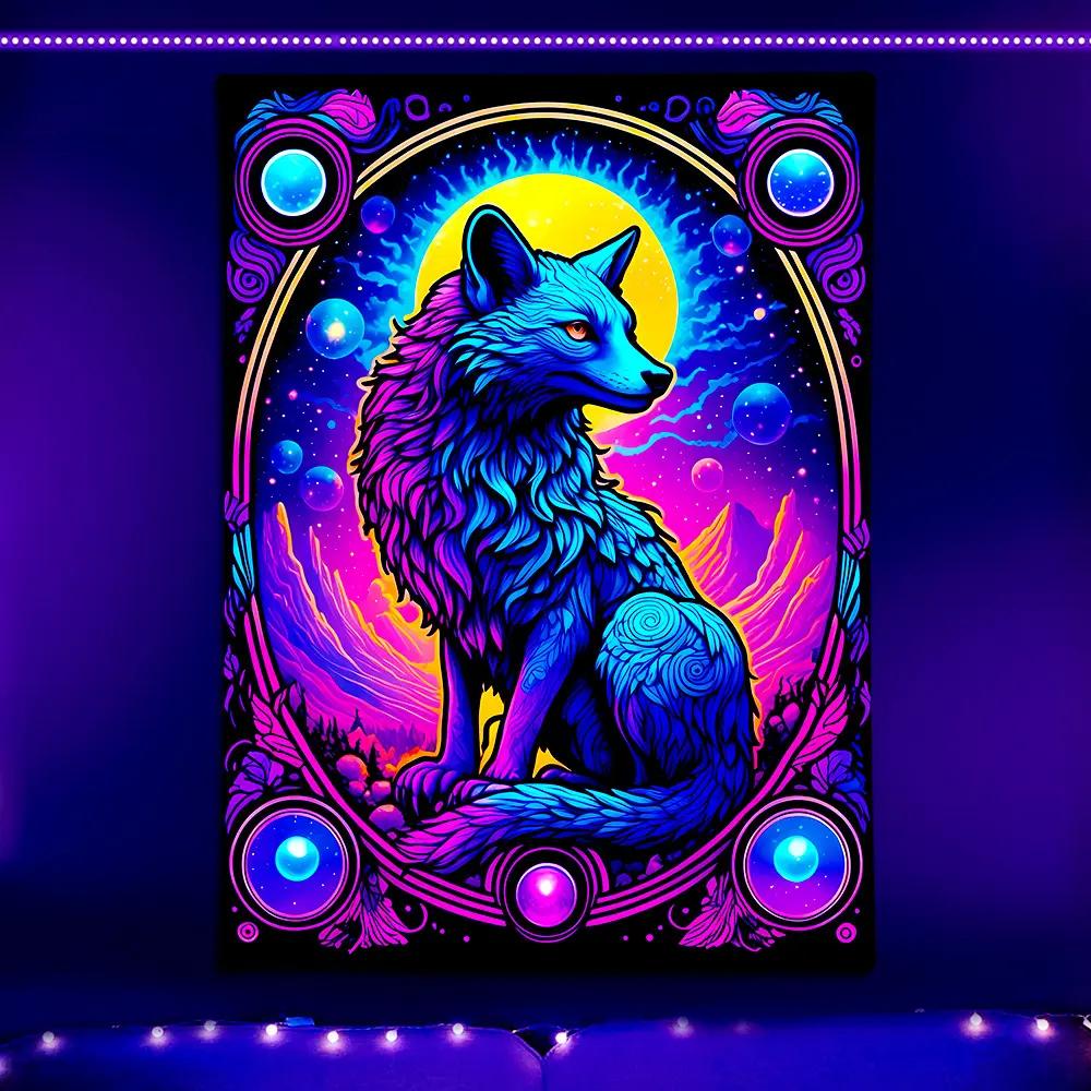 

VIKAMA Fluorescent fox colored animal pattern indoor hanging tapestry wall decoration background polyester wall hanging 74x94cm(29x37in)