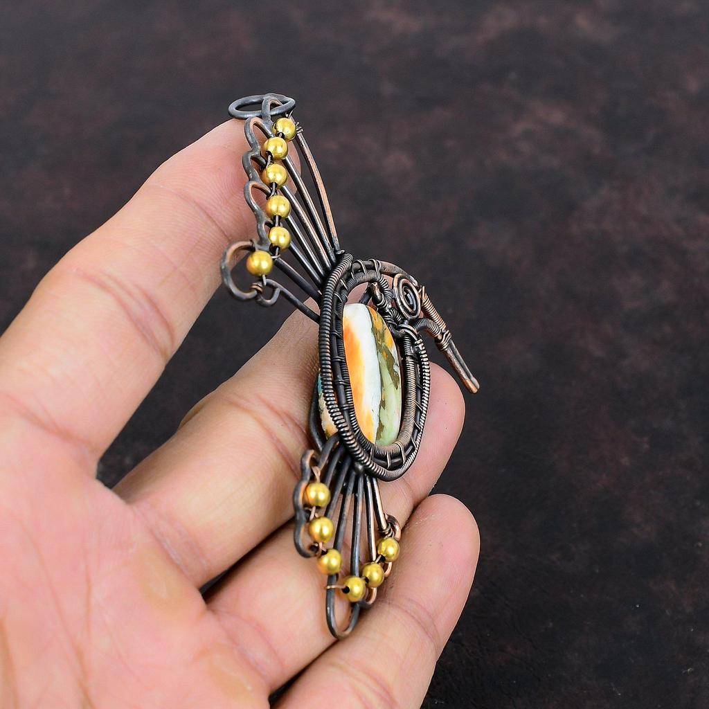 Spiny Oyster Copper Turquoise Pendant Copper Wire Wrapped Gemstone Pendant Handmade Boho Jewelry Bird Pendant Wire Wrap Jewelry Gift For Her