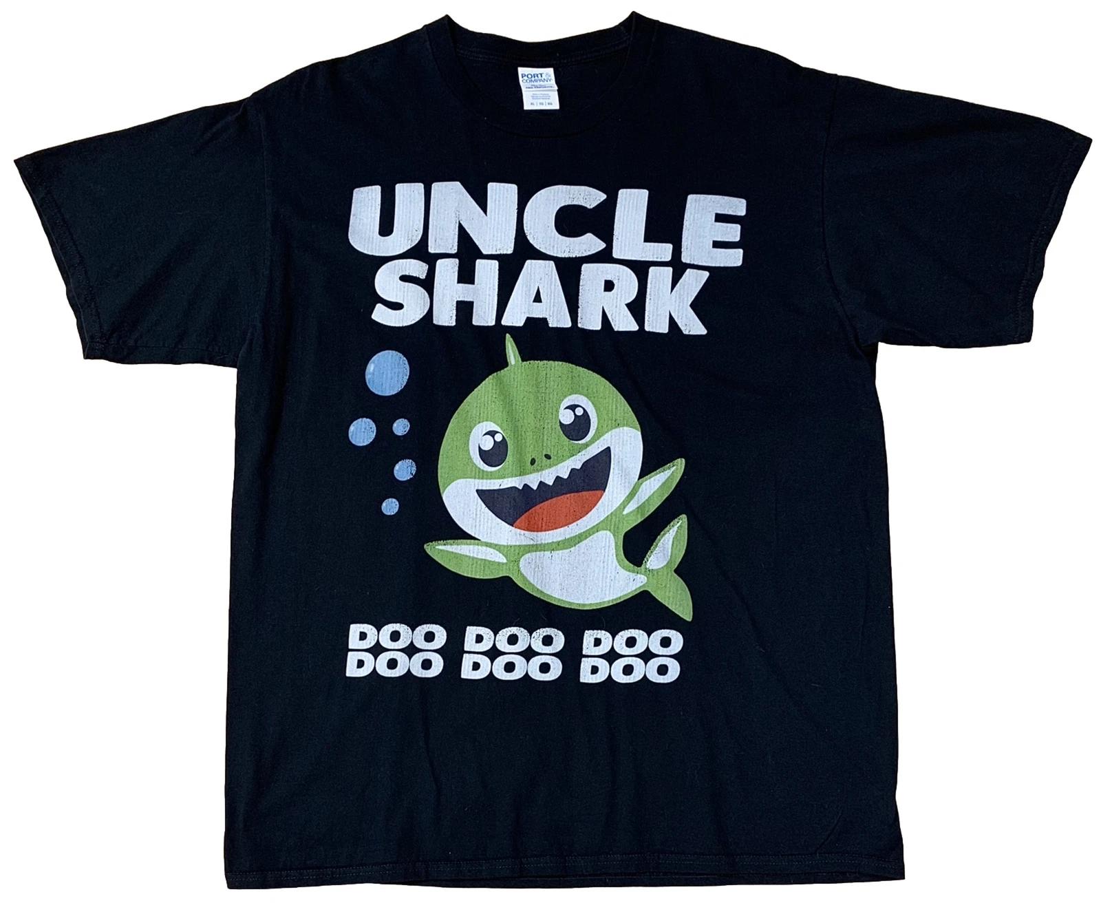 Uncle Shark Do Do Do Do Do Do Baby Shark T-shirt Size XL Black 100% Cotton 150