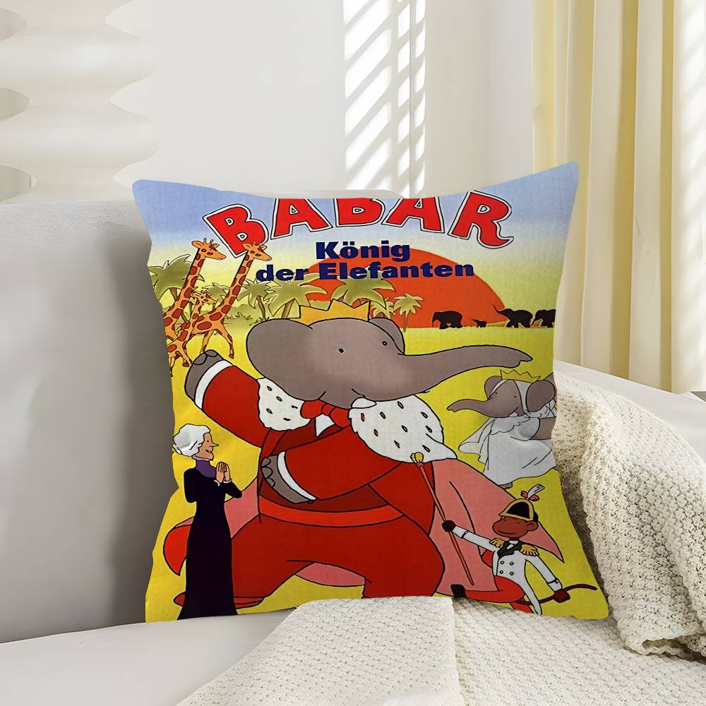 Funda de Almohada de Dibujos Animados Babar El Elefante para Dormitorio y Sala de Estar Cubierta Decorativa para Cojín de Sofá