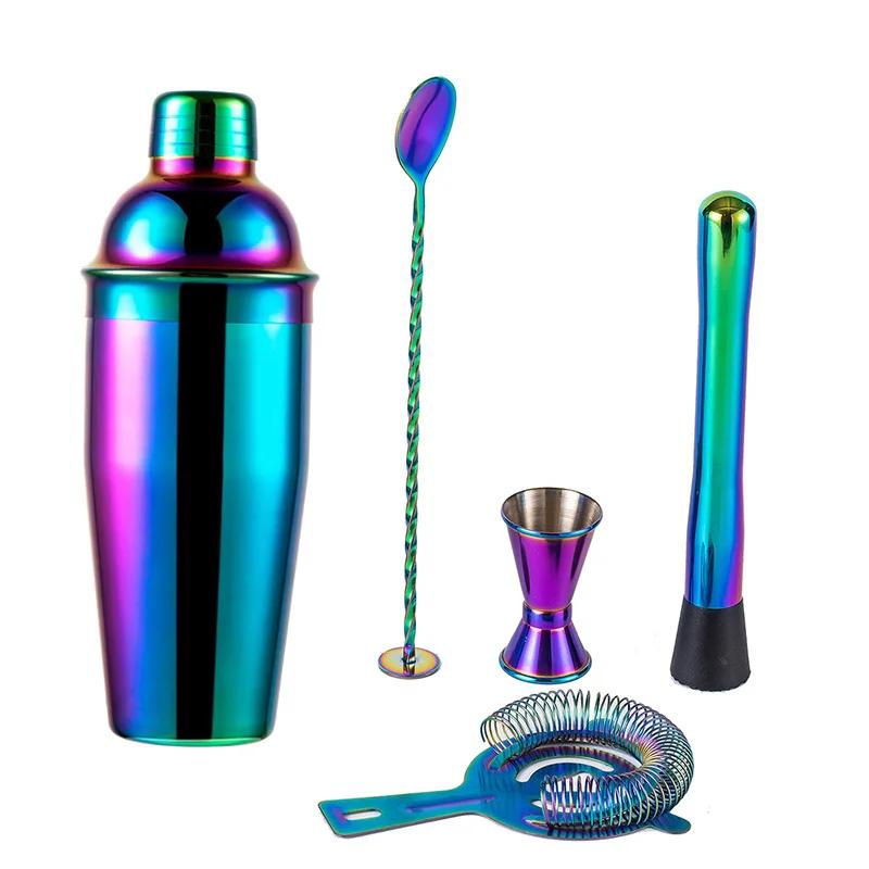 

5pcs Rainbow Cocktail Shaker Bar Set,Stainless Steel Boston Shaker Tins Bartender Kit Drink Mixer Party Bar Tools