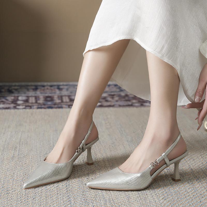 Elegant back strap pointed head stiletto high heel single shoes femininity bag head sandals commuter wedding shoes