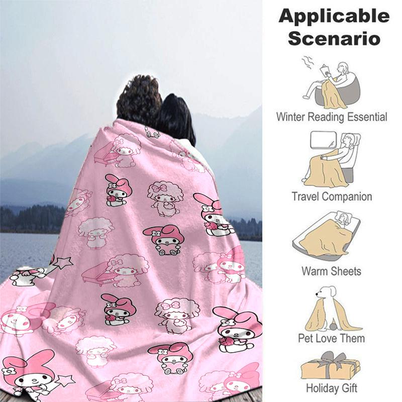 1pc My Melody and Little Twin Stars Blanket, Soft Throw for Home Decor, Gift Idea, Living Room, Travel, Camping, Car Blankets, Beach, Office Naps, Sui