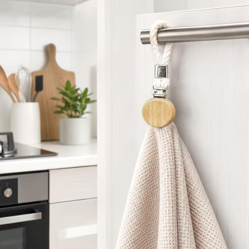 Wall Mounted Stainless Steel Towel Clips with Cotton Rope Bathroom Organizer Multi Functional Storage Hooks for Bathroom Kitchen Home Use