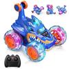 Remote Control Stunt Car 360° Flip Toy for Boy RC Car 4WD Cartoon Shark with Light Rotation Off Road Drift 2.4G Kid Toy Gift