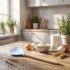 Herzförmige Silikonspatel mit langem Holzgriff zum Mischen und Kochen