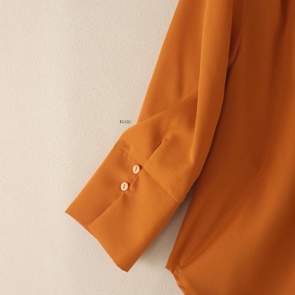 ZANZEA Damska bluzka casual z kołnierzem wykładanym, gładka, z rękawem 3/4