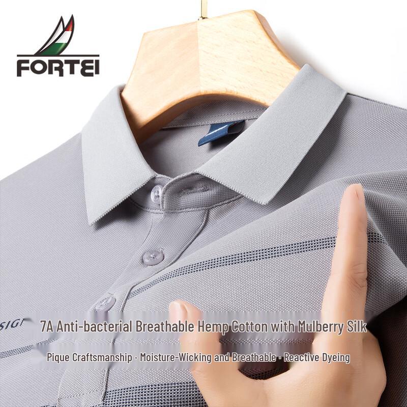 FORTEI Men s Lightweight Silk-Linen Blend Business Casual Polo Shirt L