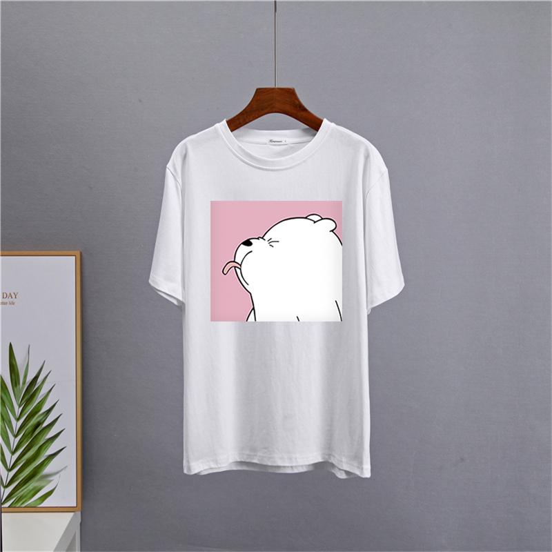 Shellsuning Summer Cute Printed Cotton T Shirt Women Loose Short Sleeve Trend Tees Female Casual Streetwear All-match Basic Tops