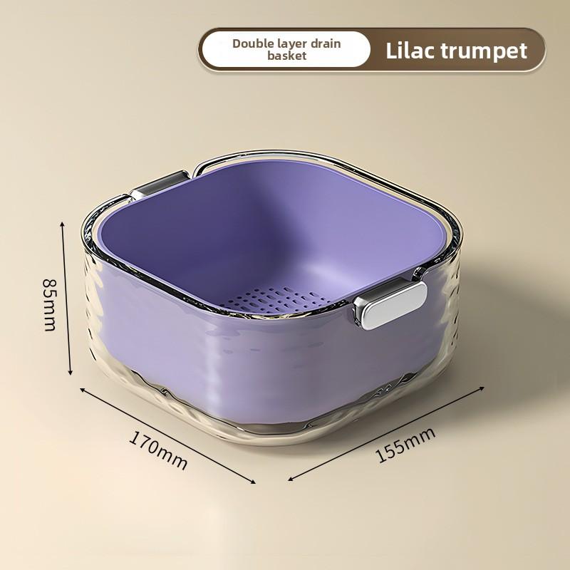 

Двухслойная корзина для мытья овощей Набор из шести предметов, Многофункциональная пластиковая корзина для кухни и гостиной Small фиолетовый