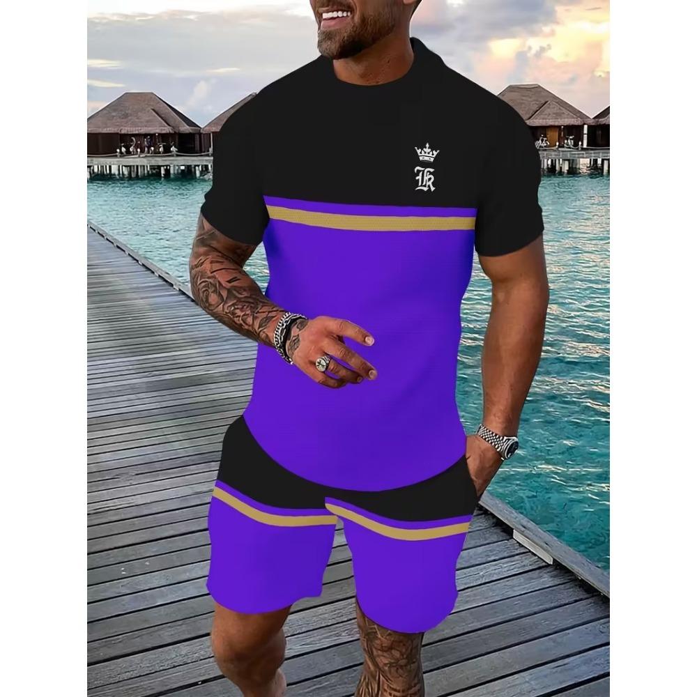 

New King Crown Printed T-shirt and Shorts 2-piece Set for Men s Sports Short Sleeves and Shorts Outdoor Street Men s Wear 6XL