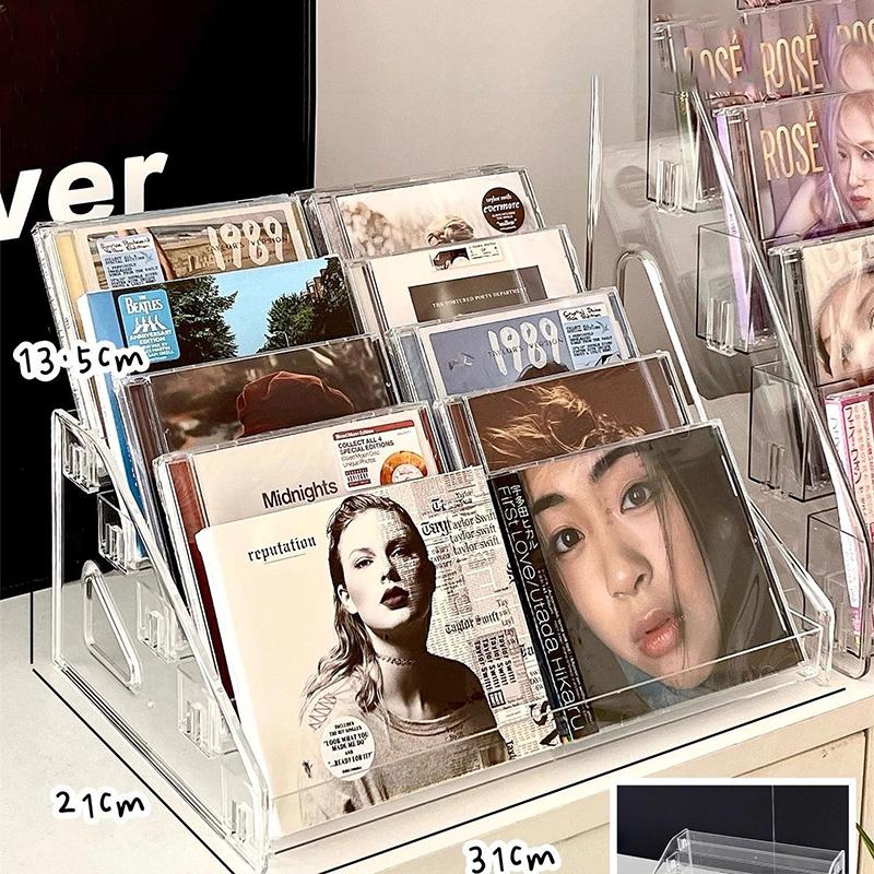 Акриловая многоуровневая стойка для медиа-носителей Компактная полка для виниловых пластинок, CD, кассет и DVD Современный органайзер для музыкальной и видеоколлекции A3