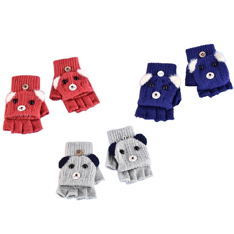 Winter Warm Gloves Cartoon Dog Glove with Flip Top Knitted Half Finger Gloves