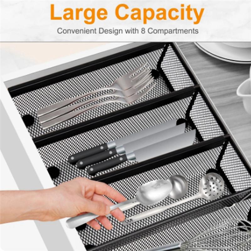 ABWR-6Pcs Drawer Organizer,Silverware Organizer For Kitchen, Utensil Cutlery Tray Mesh Metal Organizer
