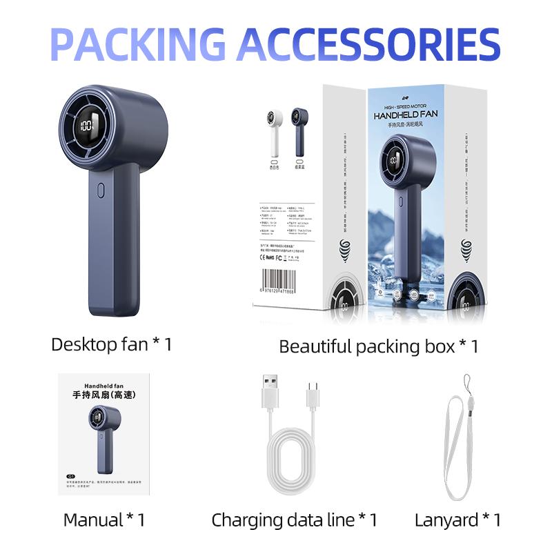 Mini Handheld Bladeless Turbine Fan 1-100Speeds Adjustable with LED Display Rechargeable for Home, Office, and Gym Use